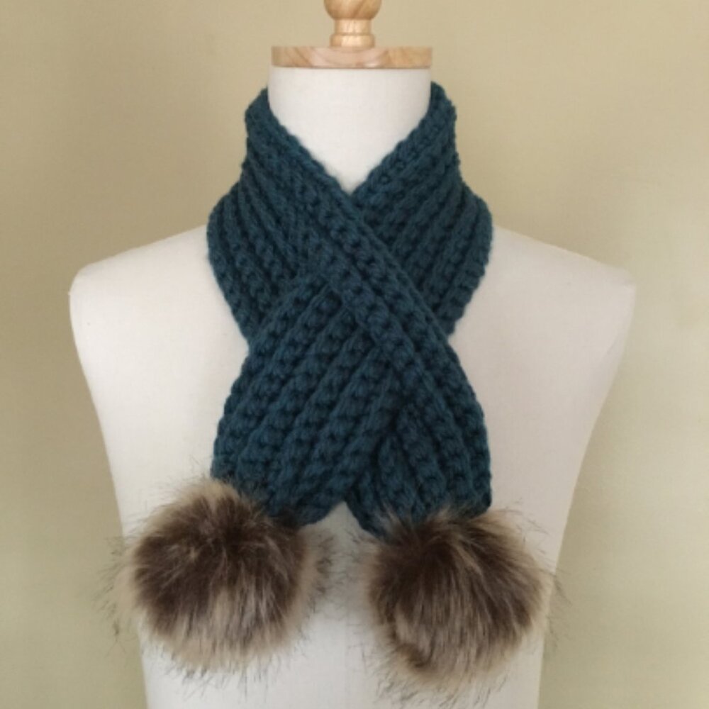 Crochet Pull Through Scarves with Pom Poms (Size Small)